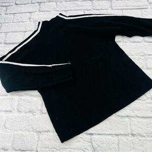 Saks Fifth Avenue Mock Neck Sweater XS Black White Fine Knit Long Sleeve Cozy